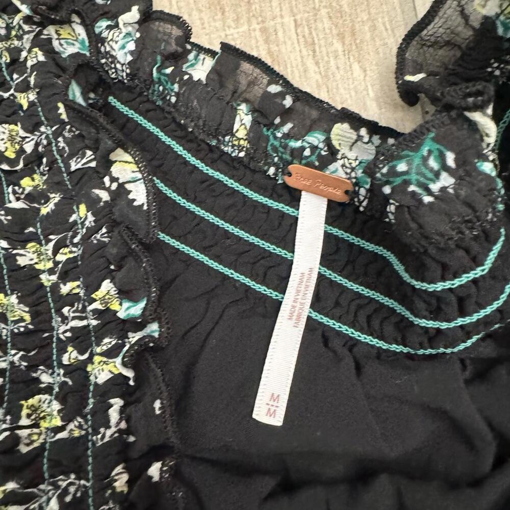 Free People Rose Valley Black Floral Off Shoulder Crop Blouse Top- Size Medium - Picture 7 of 8